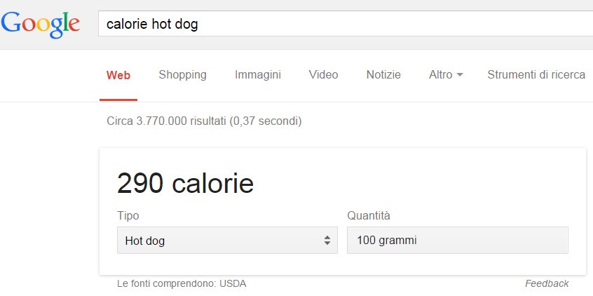 Google, una nuova funzione calcola le calorie, basta un clic